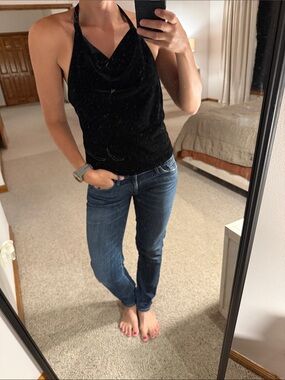 Anthropologie black velvet halter top